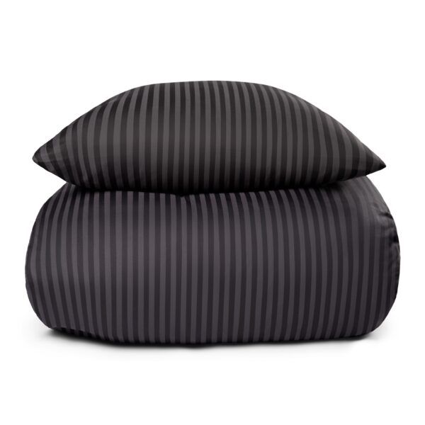 Sengetøj 140x200 cm - 100% bomuldssatin - Klassisk mørkegrå striber