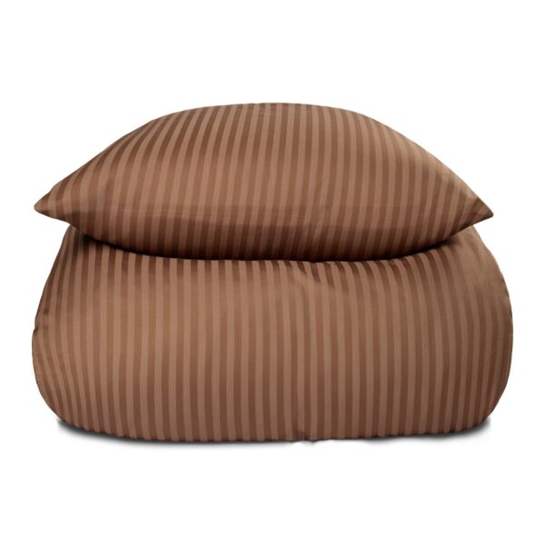 Sengetøj 140x200 cm - 100% bomuldssatin - Klassisk okkerfarvet striber