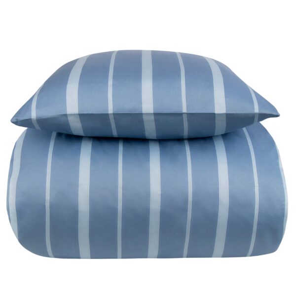 Sengetøj 140x200 cm - 100% bomuldssatin - Lana - Blå og lyseblå striber