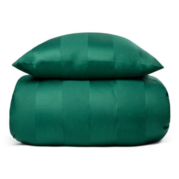 Sengetøj 140x200 cm - 100% bomuldssatin - Lone - Grønne jacquardvævet striber
