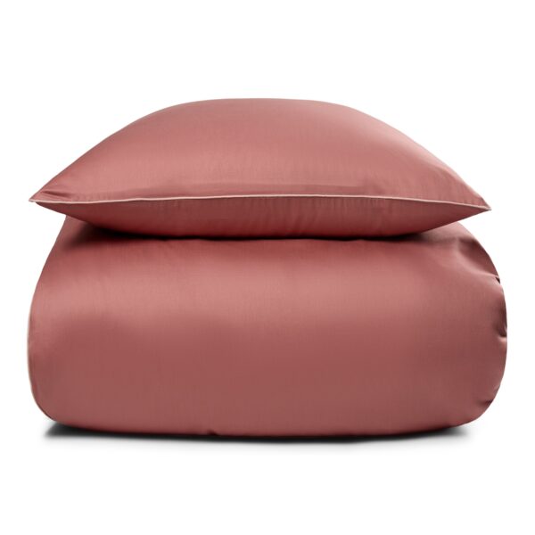 Sengetøj 140x200 cm - 100% bomuldssatin - Rosa med lys rosa pipingkant