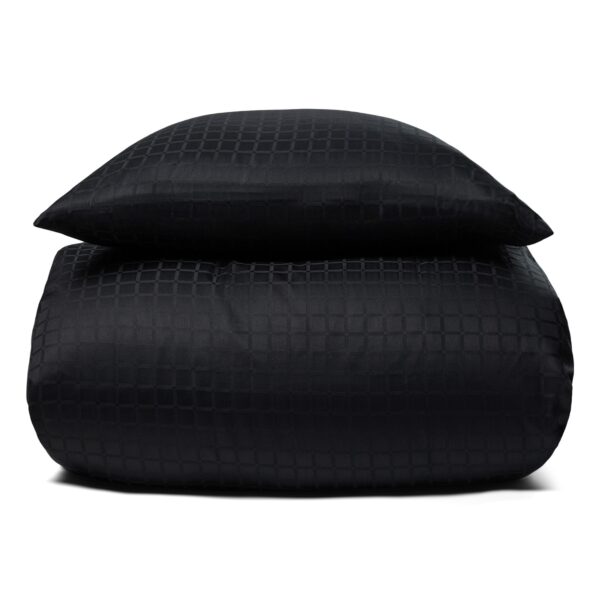 Sengetøj 140x200 cm - 100% bomuldssatin - Sort jacquardvævet - Ensfarvet