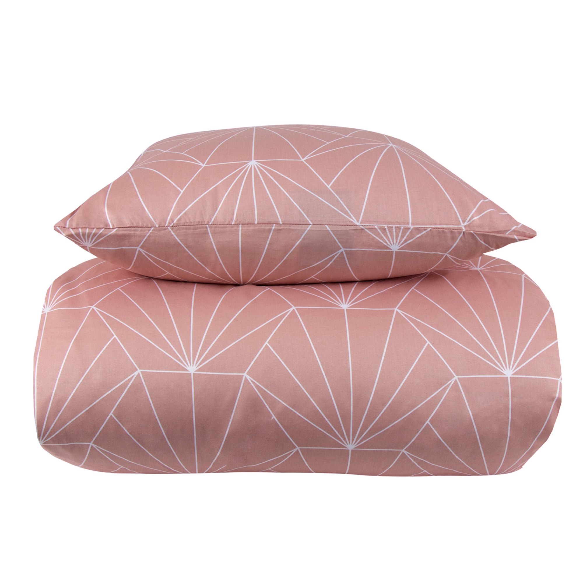 Sengetøj 140x200 cm - 100% bomuldssatin - Vendbart fersken Hexagon print Sengetøj 140x200 cm - 100% bomuldssatin - Vendbart fersken Hexagon print