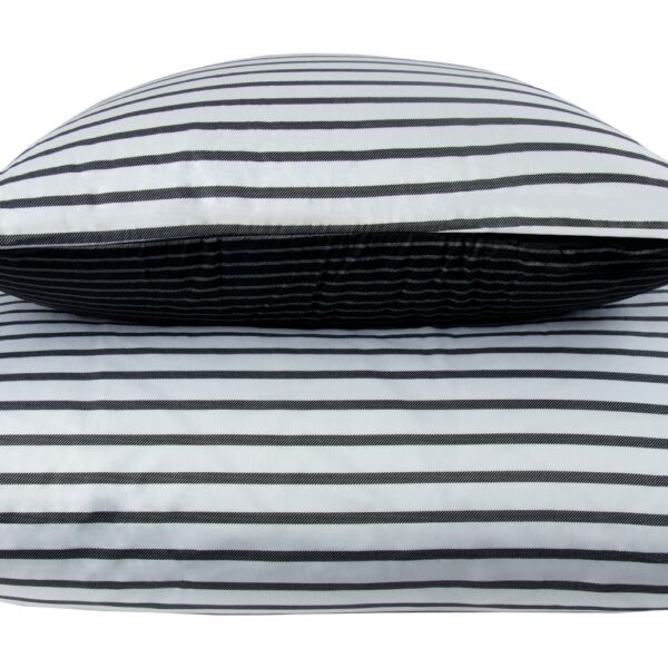 Sengetøj 140x200 cm - 100% bomuldssatin - Vendbart sort stribet print