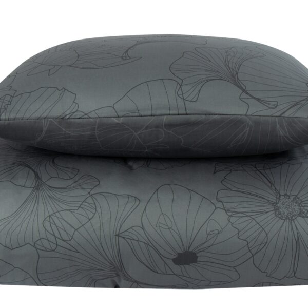 Sengetøj 140x200 cm - Bomuldssatin - Big Flower grey - Vendbart blomster print