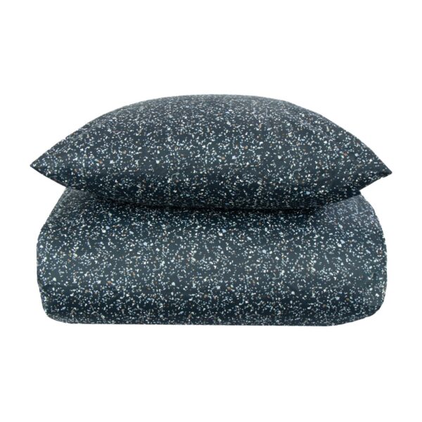 Sengetøj 140x200 cm - Bomuldssatin - Blåt marble/prikket print