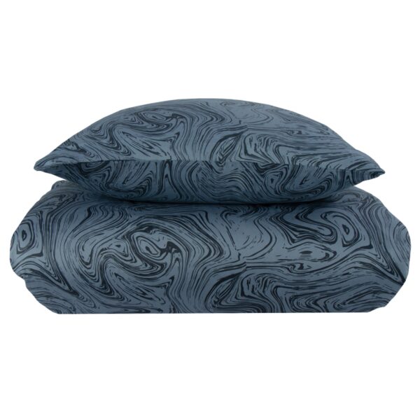 Sengetøj 140x200 cm - Bomuldssatin - Mørkeblåt marble print