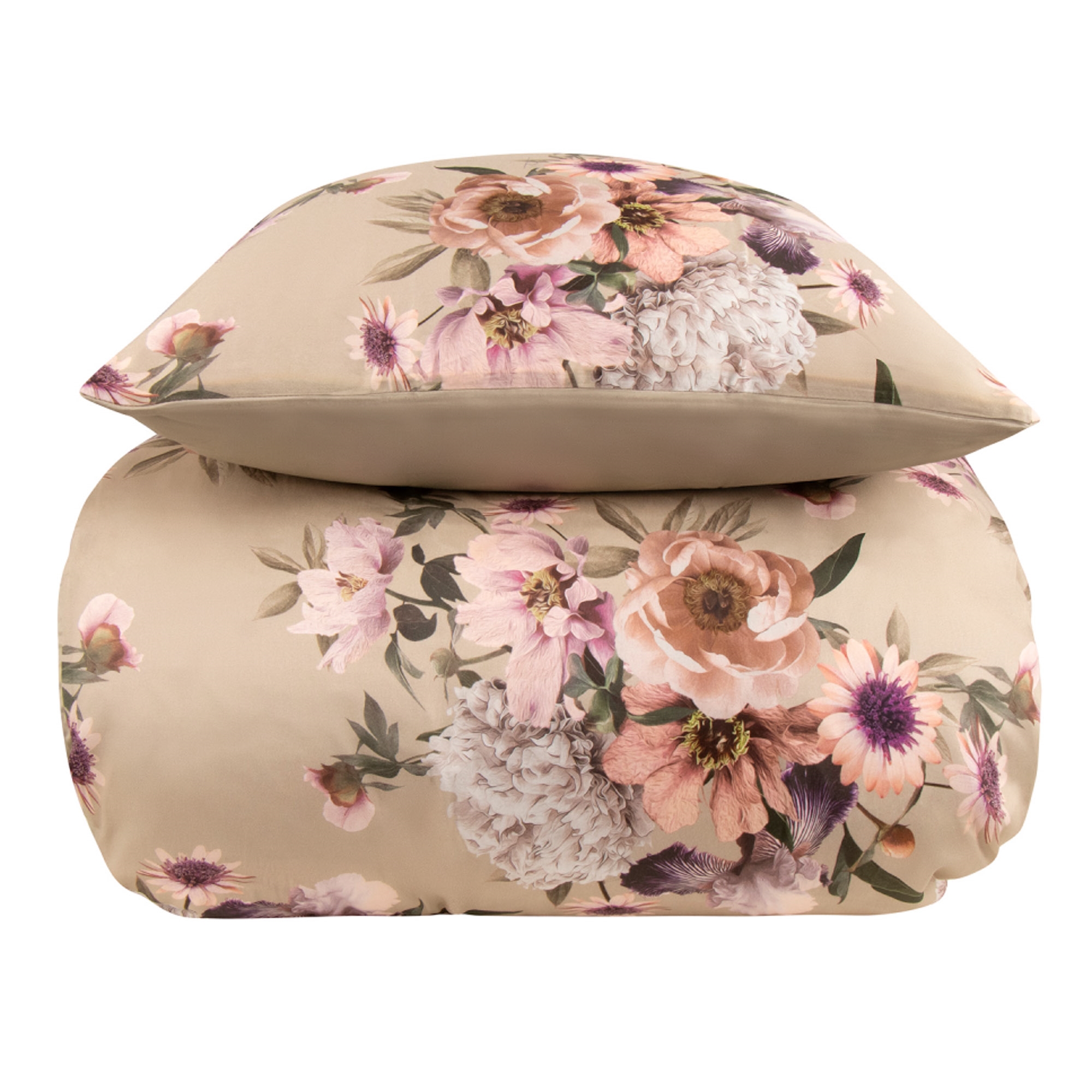 Sengetøj 140x200 cm - Bomuldssatin - Vendbart beige blomster sengetøj Sengetøj 140x200 cm - Bomuldssatin - Vendbart beige blomster sengetøj