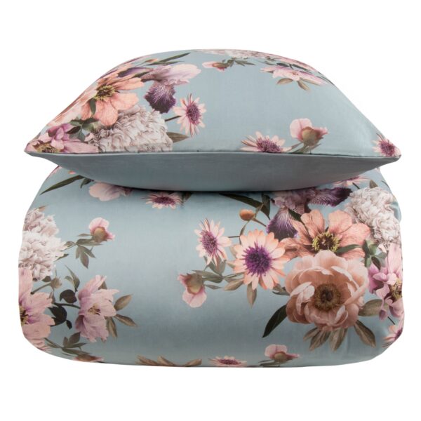 Sengetøj 140x200 cm - Bomuldssatin - Vendbart lyseblåt blomster sengetøj