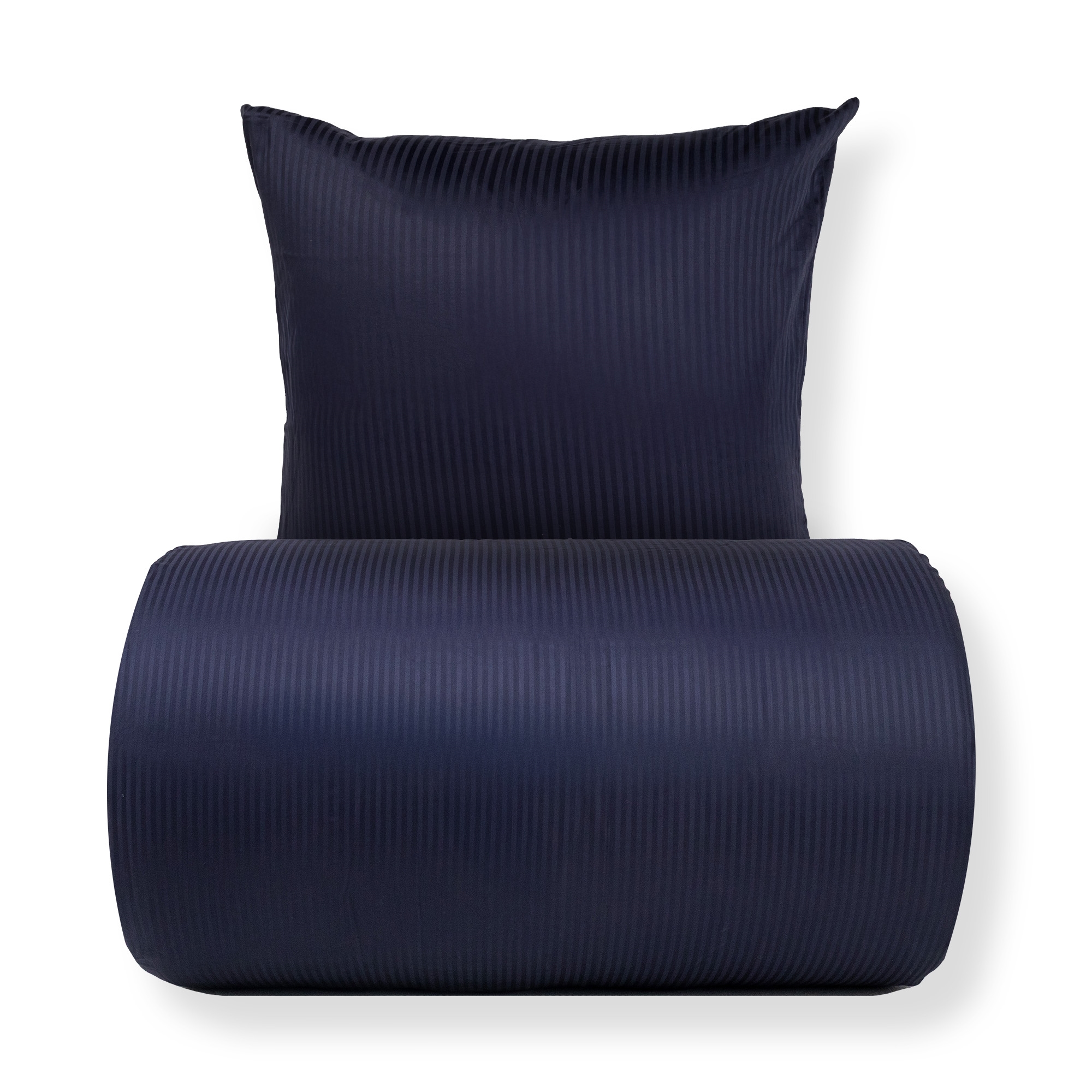 Sengetøj 140x200 cm - Egyptisk bomuld - Mærkeblå jacquardvævede striber Sengetøj 140x200 cm - Egyptisk bomuld - Mærkeblå jacquardvævede striber