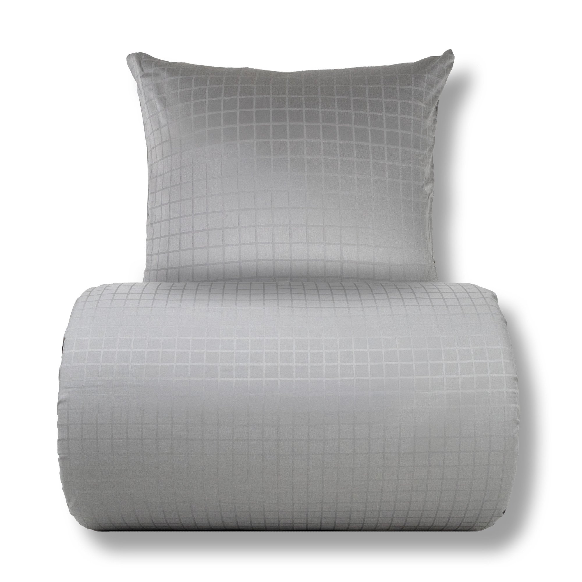 Sengetøj 140x200 cm - GOTS certificeret økologisk bomuldssatin - Grå jacquardvævede tern Sengetøj 140x200 cm - GOTS certificeret økologisk bomuldssatin - Grå jacquardvævede tern