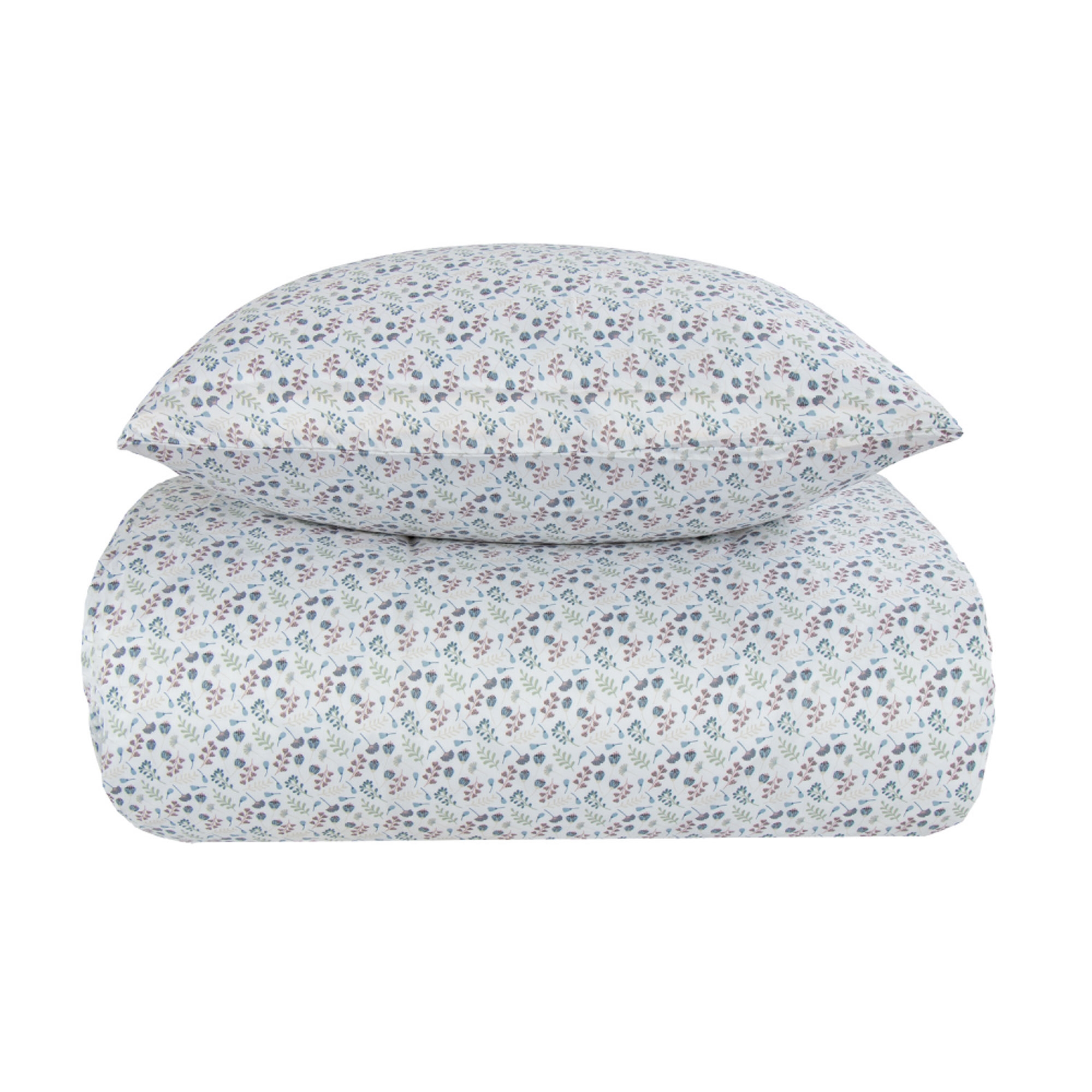 Sengetøj 140x200 cm - bomuldssatin - Hvid med blåt blomster print Sengetøj 140x200 cm - bomuldssatin - Hvid med blåt blomster print