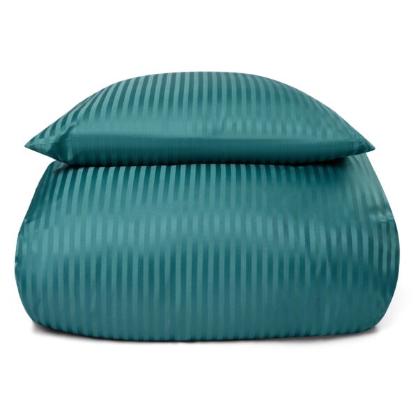 Sengetøj 140x220 cm - Microfiber - Ensfarvet med petrol farvet striber