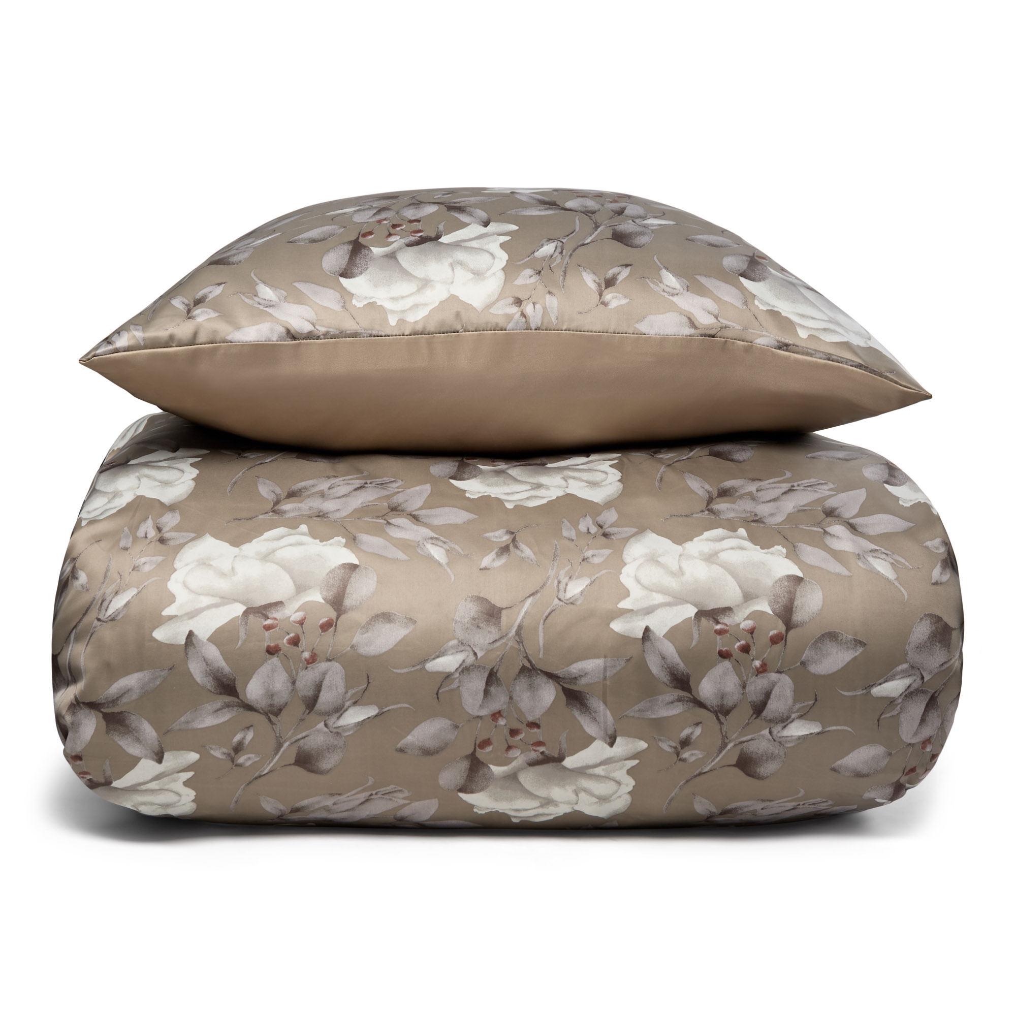 Sengetøj 140x220 cm - Satin - Brunt vendbart blomstret design Sengetøj 140x220 cm - Satin - Brunt vendbart blomstret design