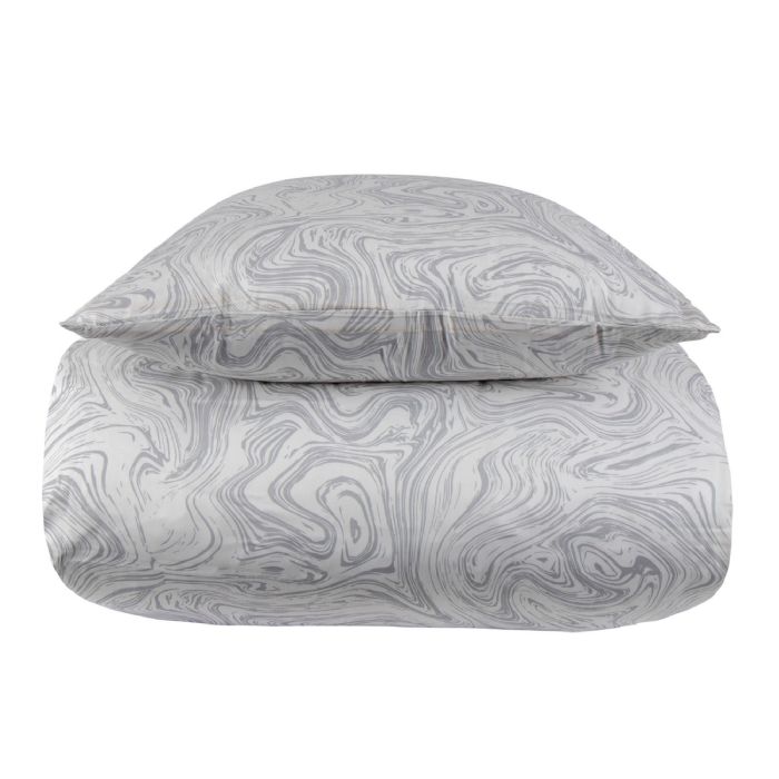 Mønstret sengetøj 140x200 cm - 100% Blødt bomuldssatin - Marble light grey - By Night sengesæt