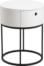 Natbord / sengebord Signature Belenya - hvid PU-lakeret fiberplade, mat sorte stålben, h51 x b40 x d40 cm