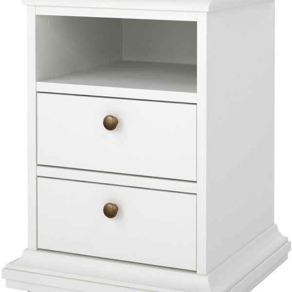 Sengebord Vesterholm Nora - hvid, 2 skuffer, FSC-spånplade, H58,8 x B43,6 x D40 cm