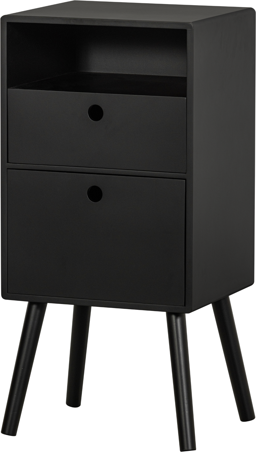 Sengebord WOOOD Collection Ozzy sort H75xB36xD30 cm med 2 skuffer og åbent rum Sengebord WOOOD Collection Ozzy sort H75xB36xD30 cm med 2 skuffer og åbent rum