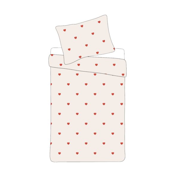 Sengetøj 140x200 cm - Microfiber - Lyserødt hjerte print