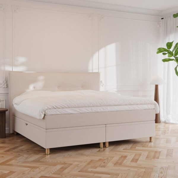 Nordic Dream Alva Kontinentalseng med opbevaring 200x200 – Sand
