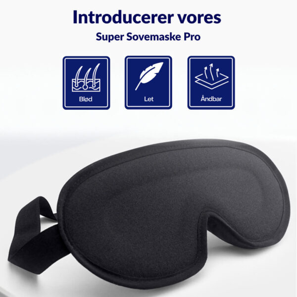 Supersover Sovemaske Pro – 100 % mørklægning og memory foam