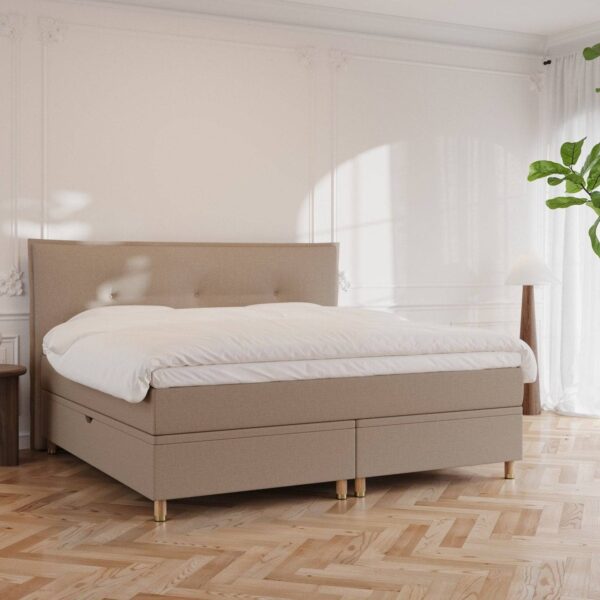 Alva kontinentalseng med opbevaring 200x200 – Nordic Dream Brun