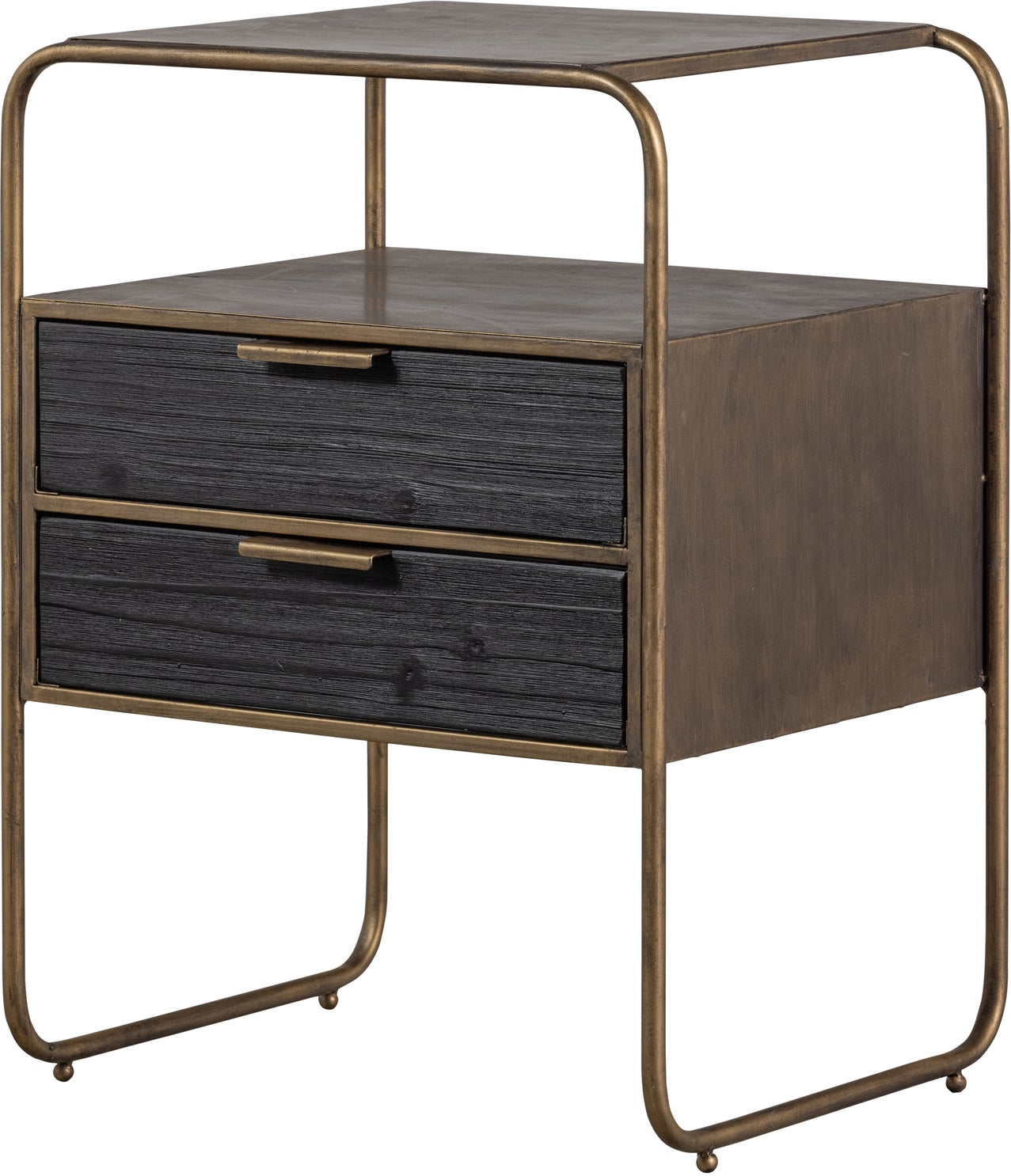 Natbord/sengebord WOOOD Collection H62xB45xD38 cm antik messing stel, sort træ, 2 skuffer Natbord/sengebord WOOOD Collection H62xB45xD38 cm antik messing stel, sort træ, 2 skuffer