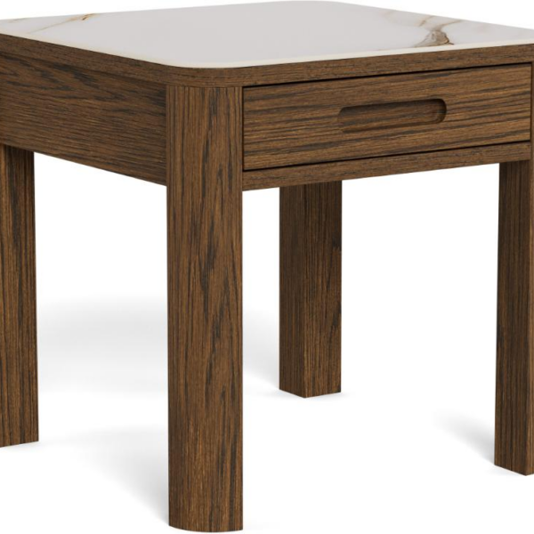 Småbord Signature Westby med skjult skuffe side- og sengebord 45x45x45 cm poleret creme keramik top røg egefiner