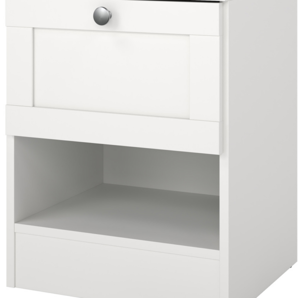 Sengebord Vesterholm Billund Hvid væghængt natbord med 1 skuffe og åben hylde, FSC, H51xB40xD36 cm