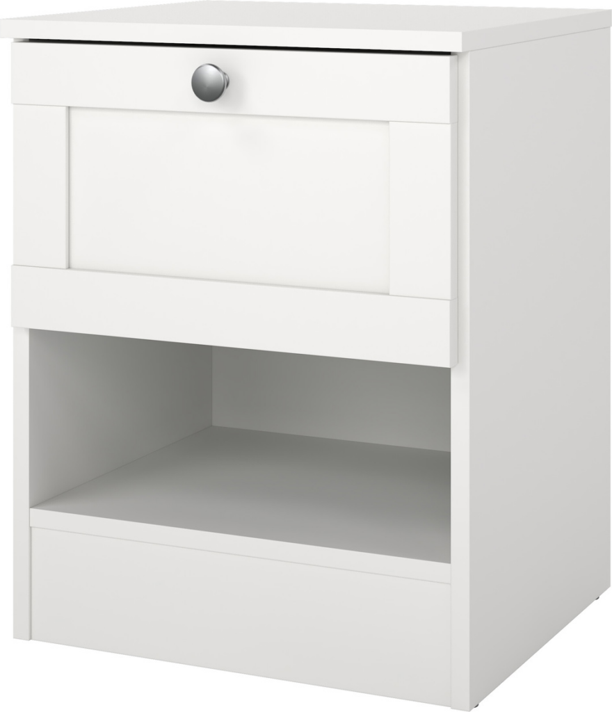 Sengebord Vesterholm Billund Hvid væghængt natbord med 1 skuffe og åben hylde, FSC, H51xB40xD36 cm