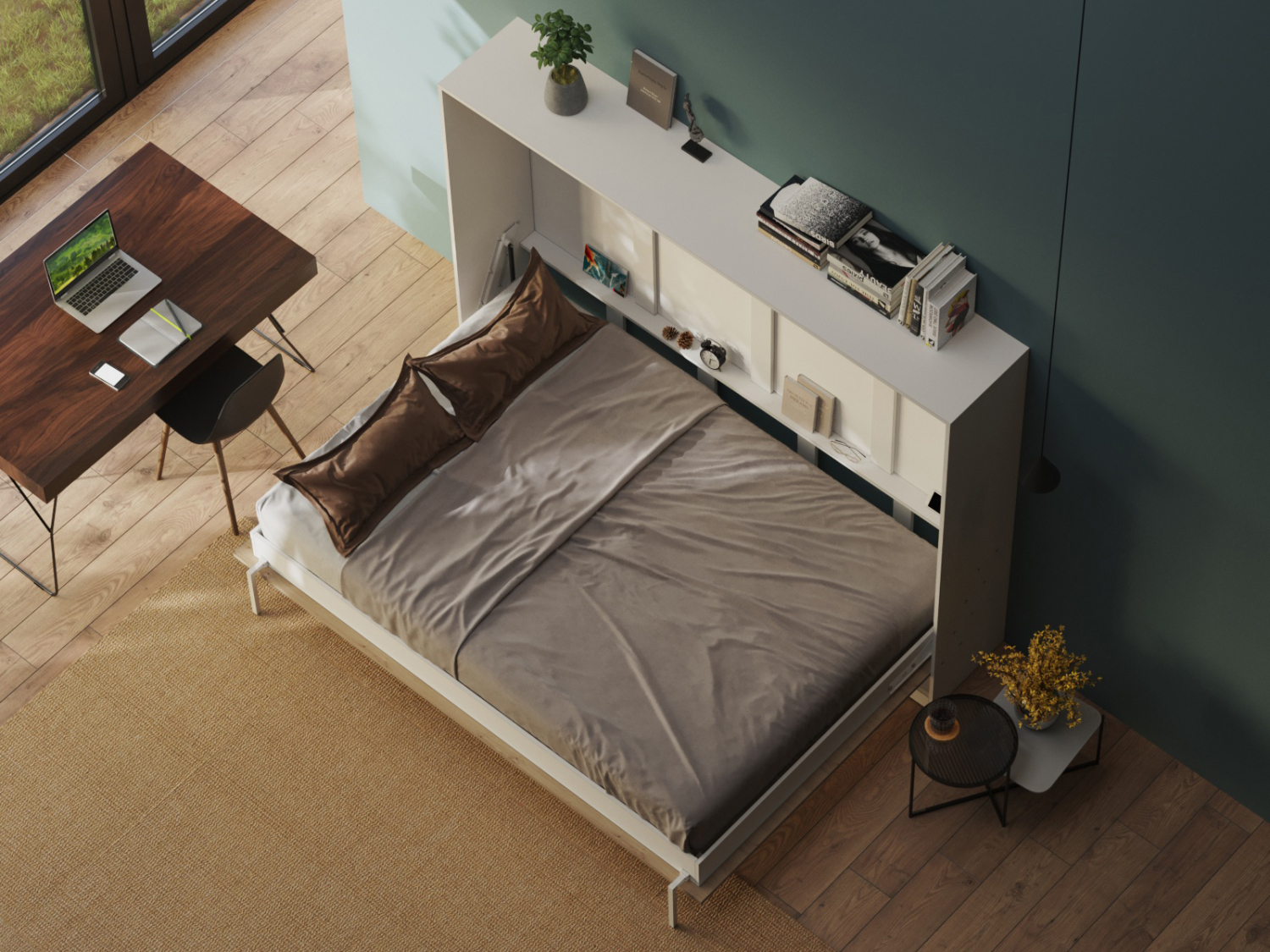 CLASSIC skabsseng, lav model 140x200cm - farve Skab: Hvid, Front: Vild Eg CLASSIC skabsseng, lav model 140x200cm - farve Skab: Hvid, Front: Vild Eg