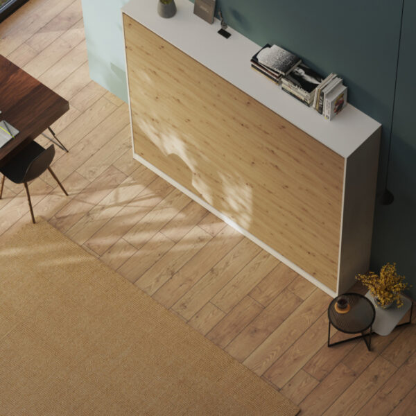 CLASSIC skabsseng, lav model 160x200cm - farve Skab: Hvid, Front: Vild Eg