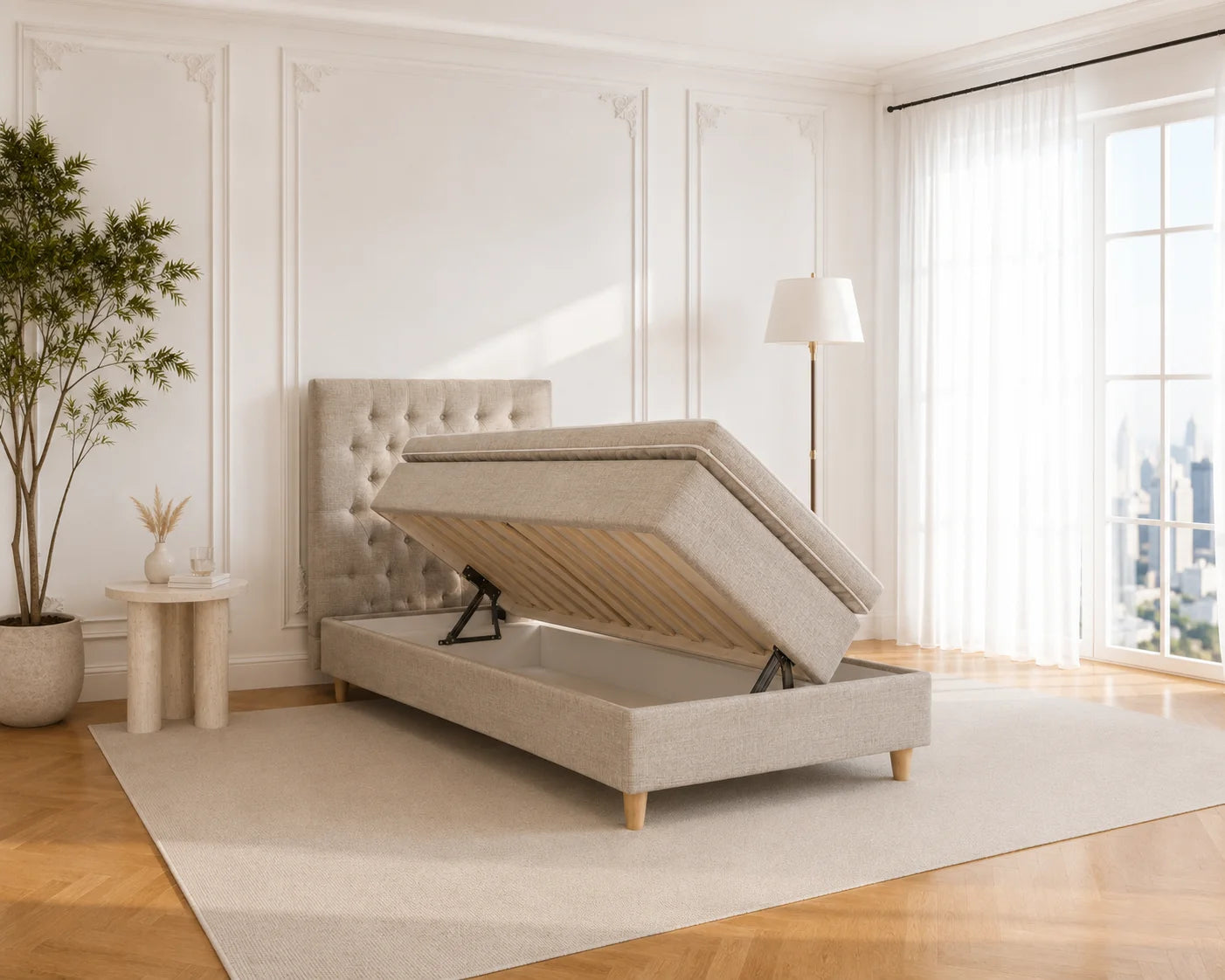 Greve opbevaringsseng - 90x200 - Lys sand (Verita03) Greve opbevaringsseng - 90x200 - Lys sand (Verita03)