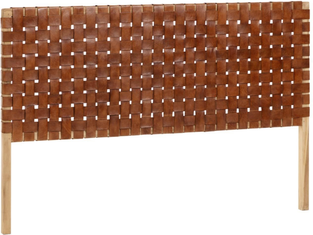 Calixta sengegavl i massivt teaktræ og læderflet – H110 x B153 cm