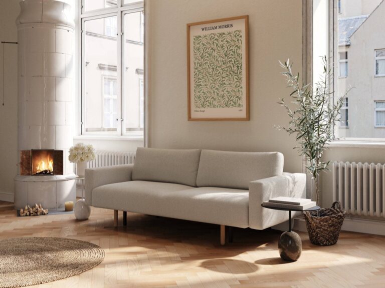 Maya Sovesofa med Armlæn 140x200 cm - Bouclé Beige - Nordic Dream