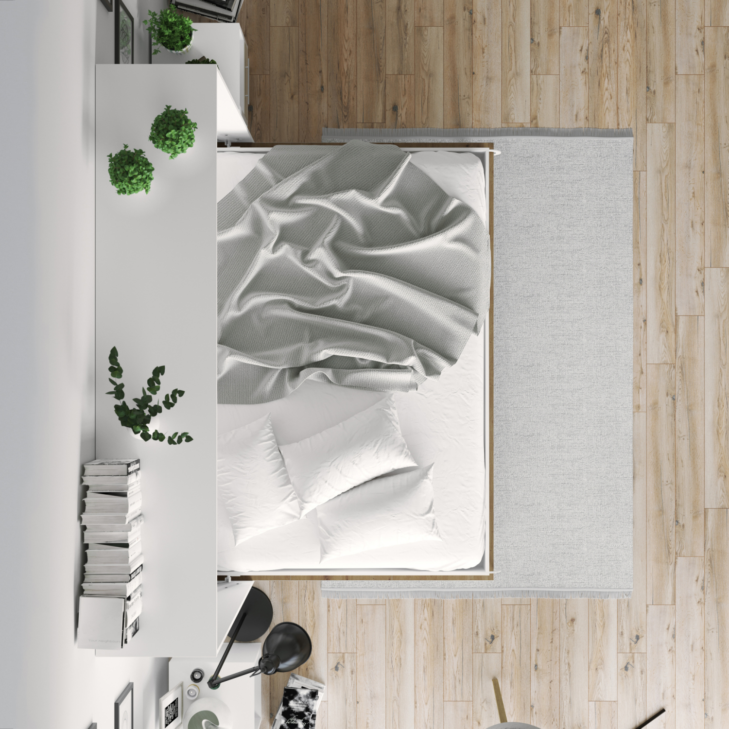 NORDIC skabsseng, lav model 140x200cm - farve Skab: Hvid, Front: Vild Eg NORDIC skabsseng, lav model 140x200cm - farve Skab: Hvid, Front: Vild Eg