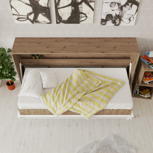 NORDIC skabsseng, lav model 90x200cm - farve Skab: Vild Eg, Front: Hvid Højglans