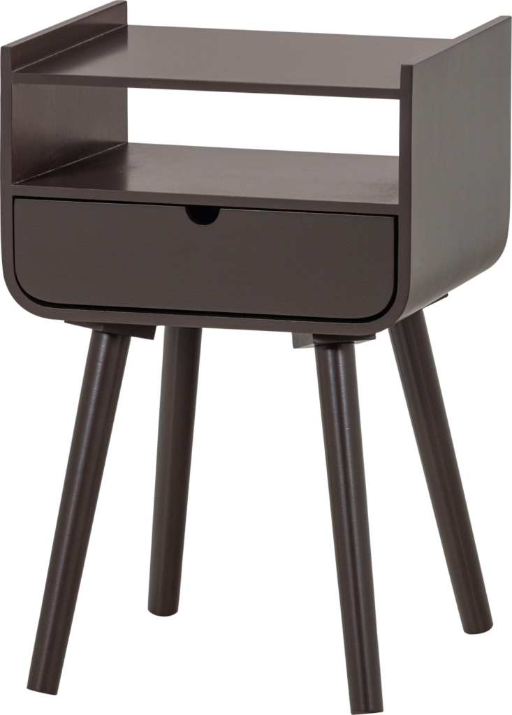 Natbord/sengebord WOOOD Collection, mørkebrun FSC MDF, åben hylde, minimalistisk, H54xB36xD30 cm