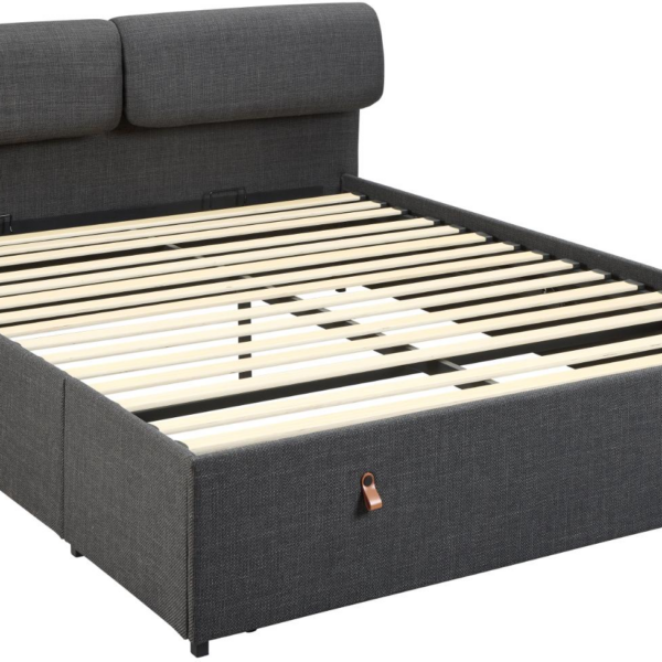 Calvi Dobbeltseng 160x200 cm – Mørkegrå med Mat Sort Stålstel