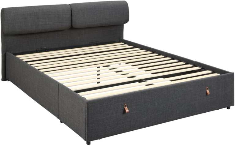 Calvi Dobbeltseng 160x200 cm – Mørkegrå med Mat Sort Stålstel