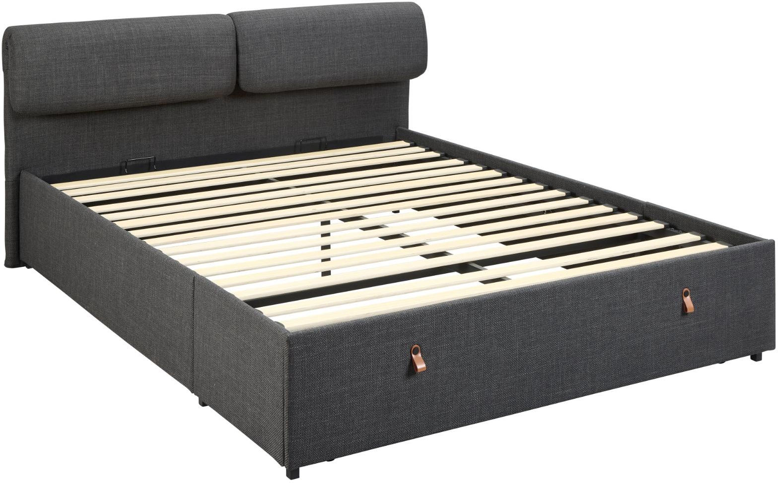 SIH000024735_1781686086_primaerbillede.png Calvi Dobbeltseng 160x200 cm – Mørkegrå med Mat Sort Stålstel