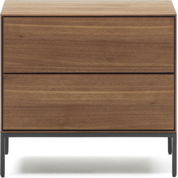 Sengebord Kave Home Vedrana natbord i valnøddefinér med mat antracit stålben H55xL60xD40 cm