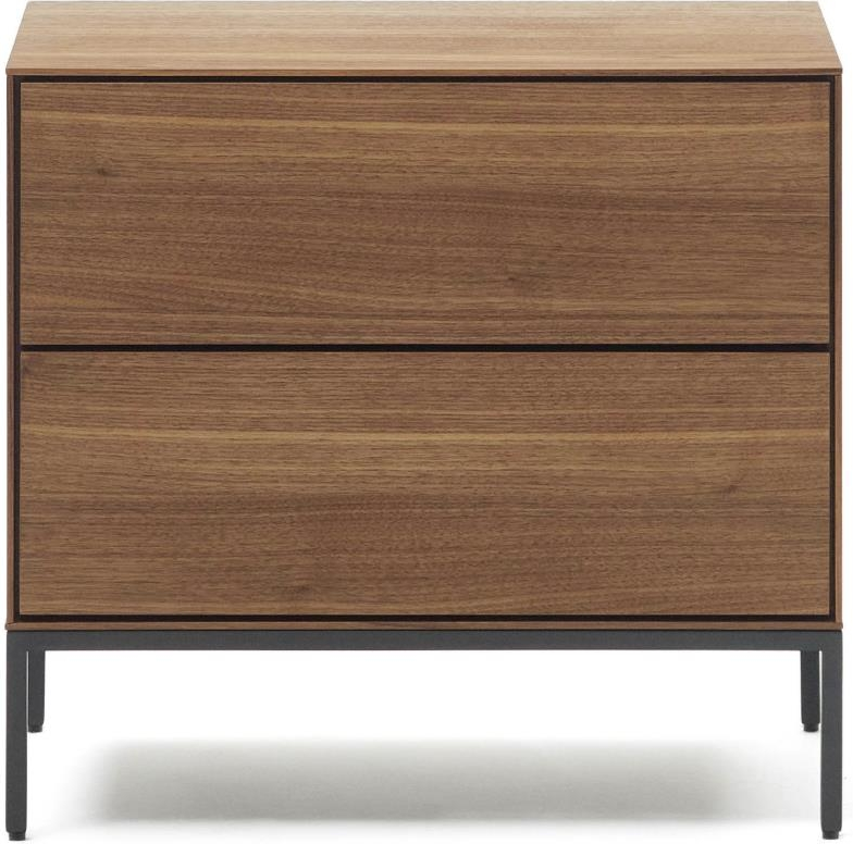 Sengebord Kave Home Vedrana natbord i valnøddefinér med mat antracit stålben H55xL60xD40 cm Sengebord Kave Home Vedrana natbord i valnøddefinér med mat antracit stålben H55xL60xD40 cm