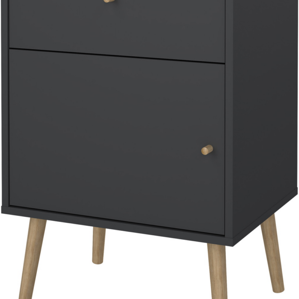Sengebord Vesterholm Bodo højt H72 cm matgrå til høje senge med massivt træ-håndtag, 1 skuffe & skjult rum