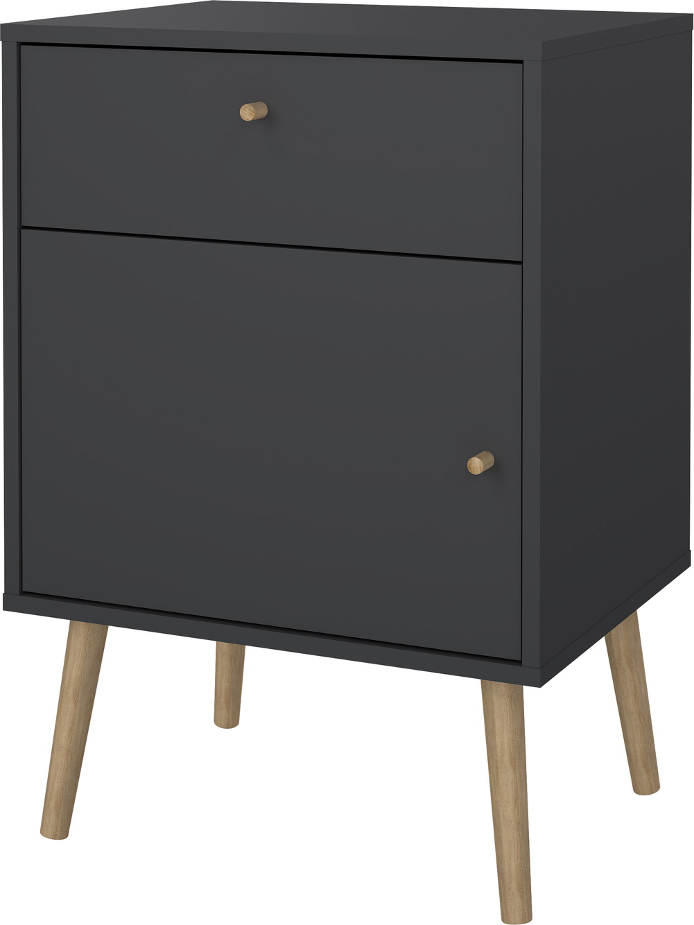 Sengebord Vesterholm Bodo højt H72 cm matgrå til høje senge med massivt træ-håndtag, 1 skuffe & skjult rum Sengebord Vesterholm Bodo højt H72 cm matgrå til høje senge med massivt træ-håndtag, 1 skuffe & skjult rum
