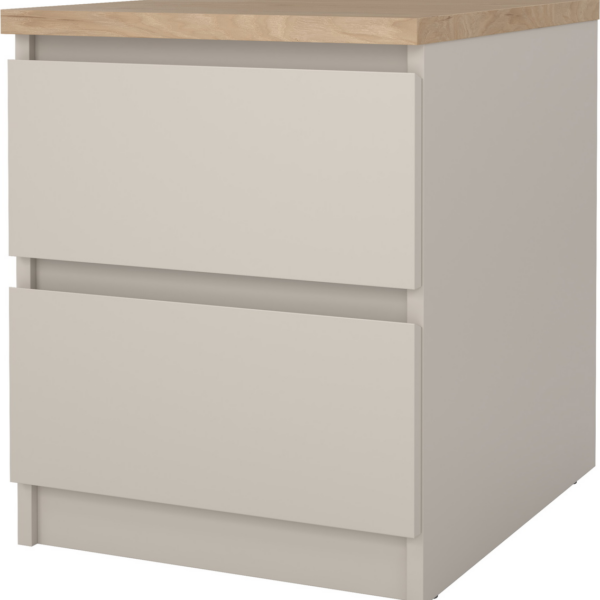 Sengebord Vesterholm Naia - natbord i Kashmir/Jackson Hickory, 2 skuffer, kompakt design, FSC-certificeret
