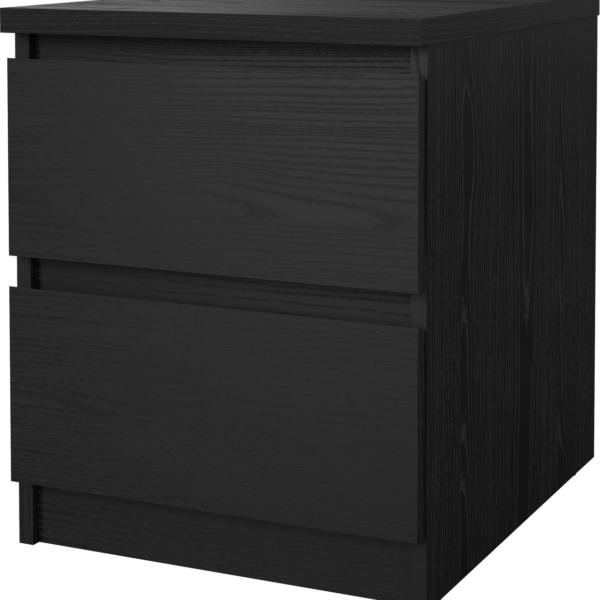 Sengebord Vesterholm Naia natbord, sort folie på spånplade, 2 skuffer, H49,5xB40,4xD50 cm, FSC, lavet i Danmark