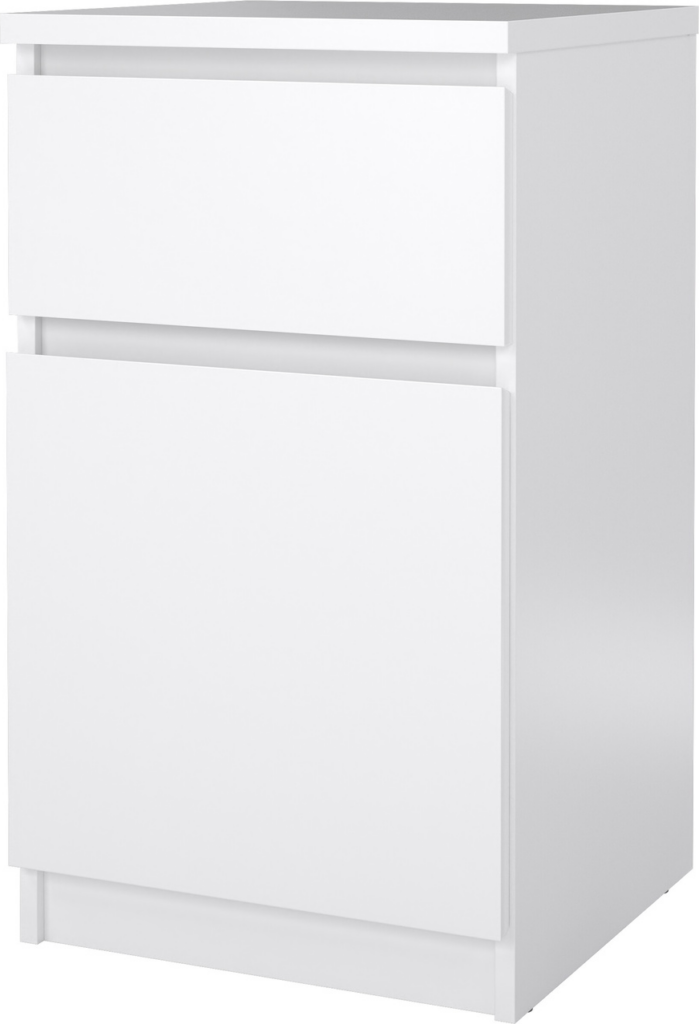 Sengebord Vesterholm Naia - vægmonteret hvid højglans natbord, 1 skuffe & skab, dansk FSC, H70 x B40 x D40 cm