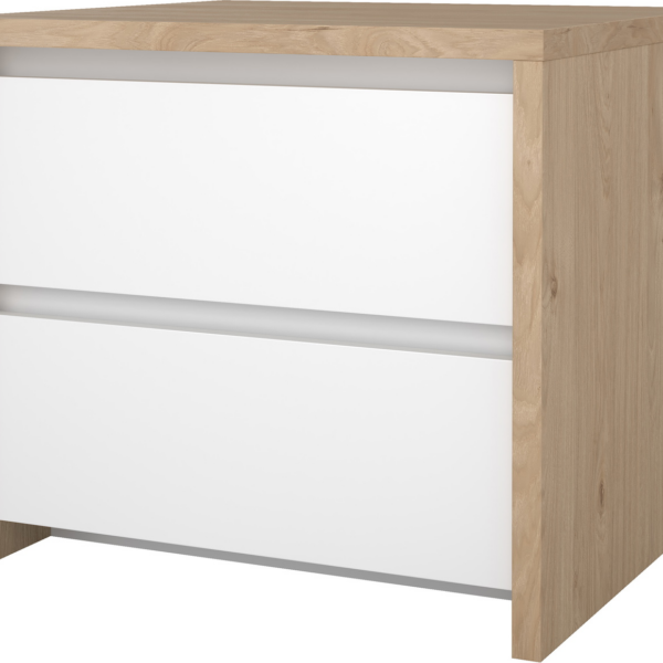 Sengebord Vesterholm Next, Jackson Hickory/Hvid højglans, 2 skuffer, dansk design, FSC-certificeret