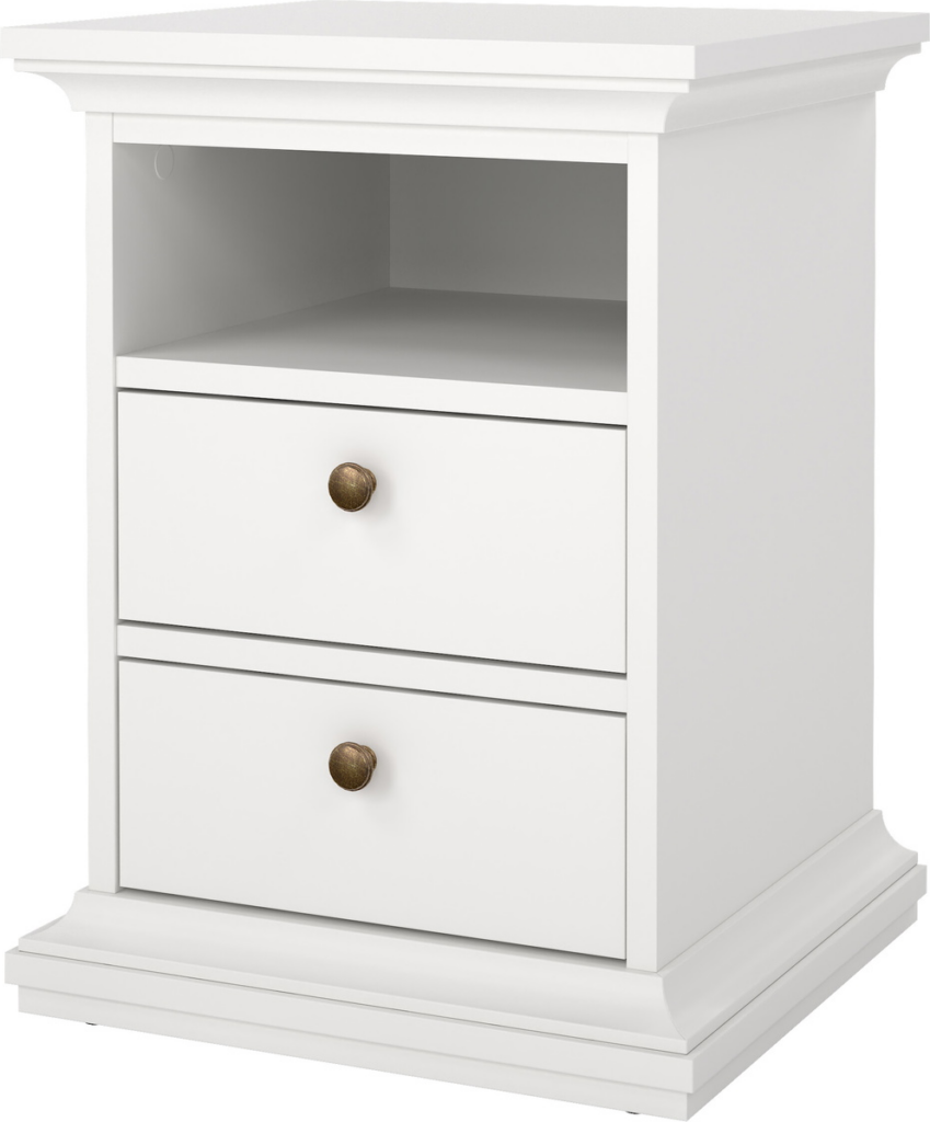 Sengebord Vesterholm Nora - hvid, 2 skuffer, FSC-spånplade, H58,8 x B43,6 x D40 cm